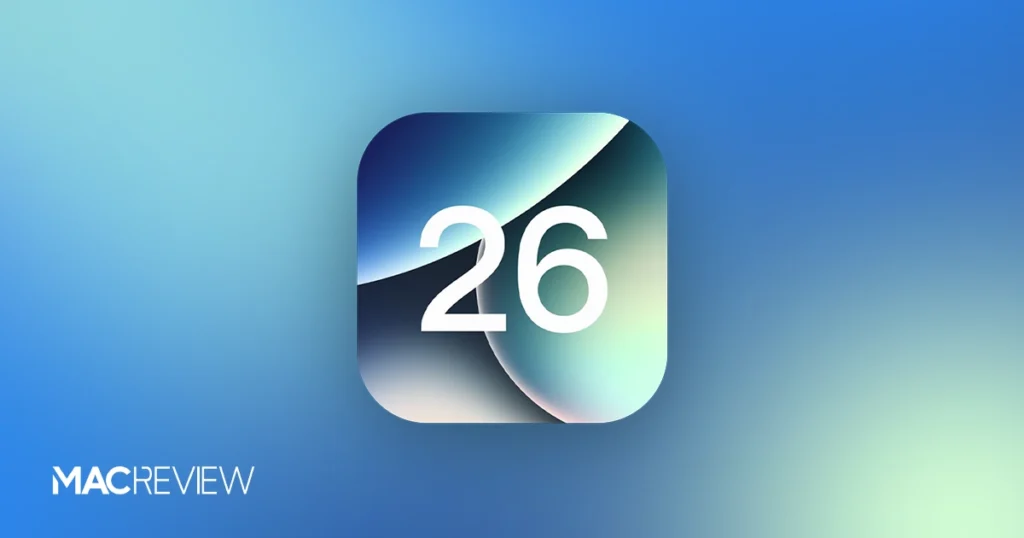 iOS 26 app icon with a gradient blue and green background and the number 26 centered, representing Apple’s iOS 26 redesign.