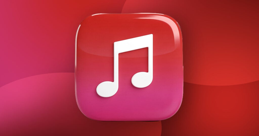 Apple Music app icon on a red and pink gradient background