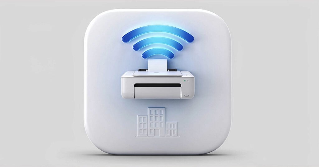 Wireless printer with WiFi signal icon representing Apple AirPrint enterprise printing