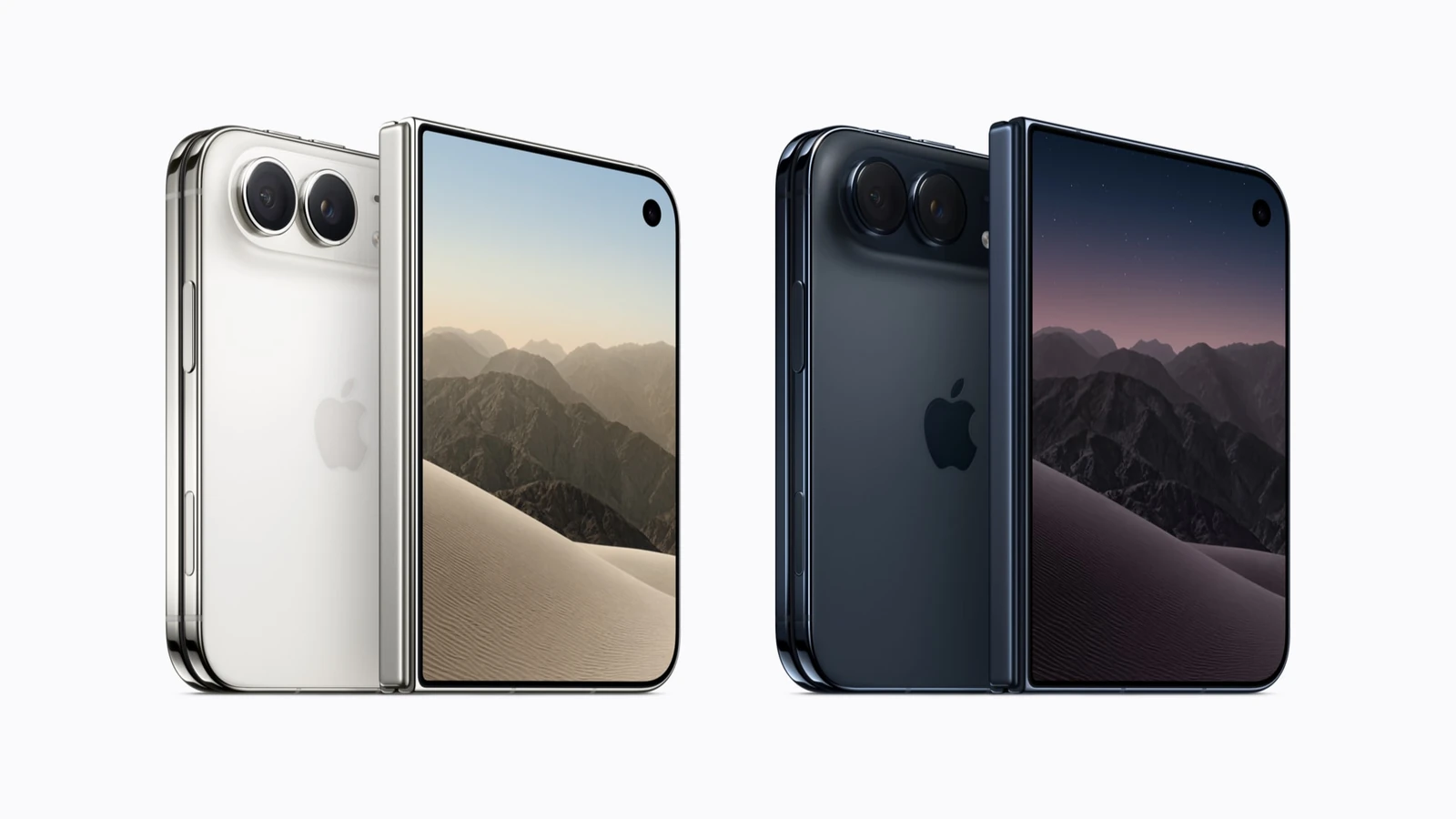Four iPhone Duo devices shown from the front and back in star white and night sky finishes